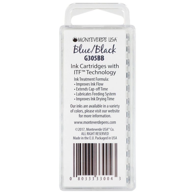 Monteverde USA International Standard Ink Cartridges - Blue/Black - Premium Blend Ink for Smooth Writing, Compatible with Most Fountain Pens, 12-Pack Box - Image 2